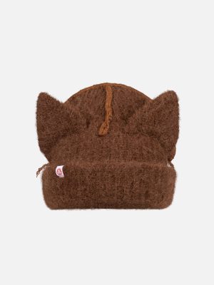 ALPACA CHUNKY EARS BEANIE IN BROWN
