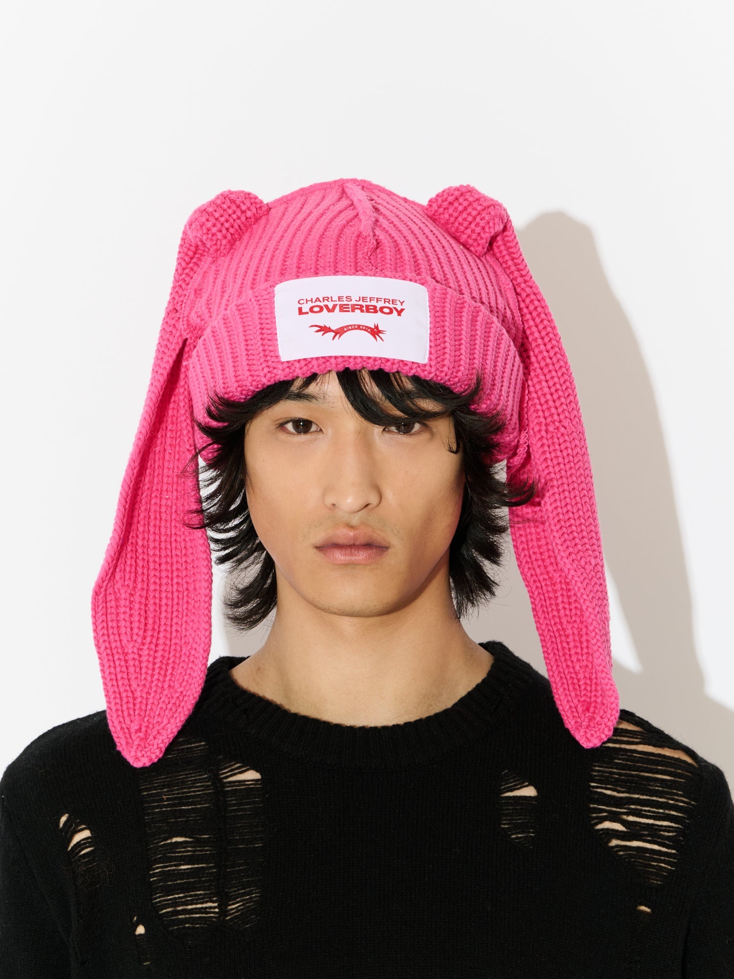 CHUNKY RABBIT BEANIE IN PINK - Image 3