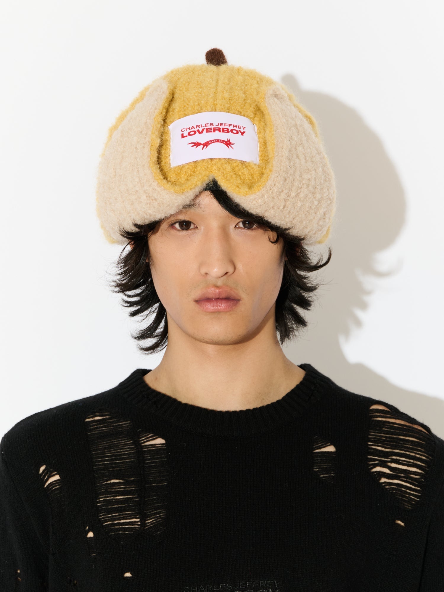 MOHAIR CHUNKY BANANA BEANIE IN YELLOW ECRU - Image 3