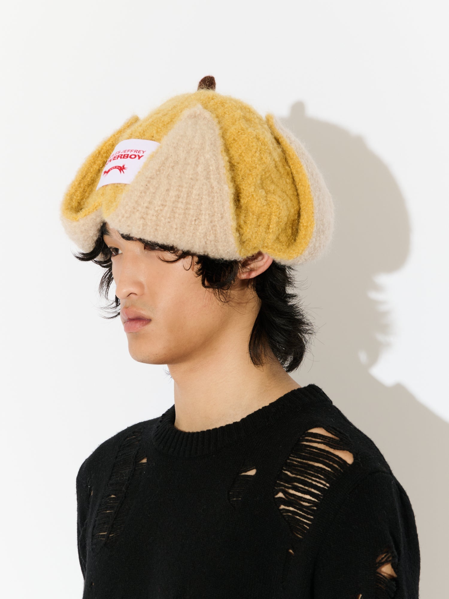 MOHAIR CHUNKY BANANA BEANIE IN YELLOW ECRU - Image 4