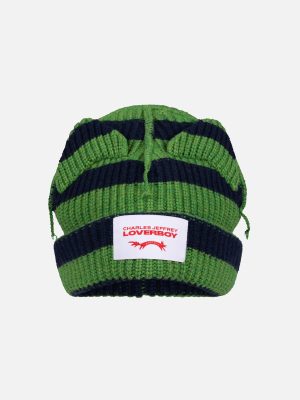 SUPERSIZED CHUNKY EARS BEANIE IN GREEN NAVY