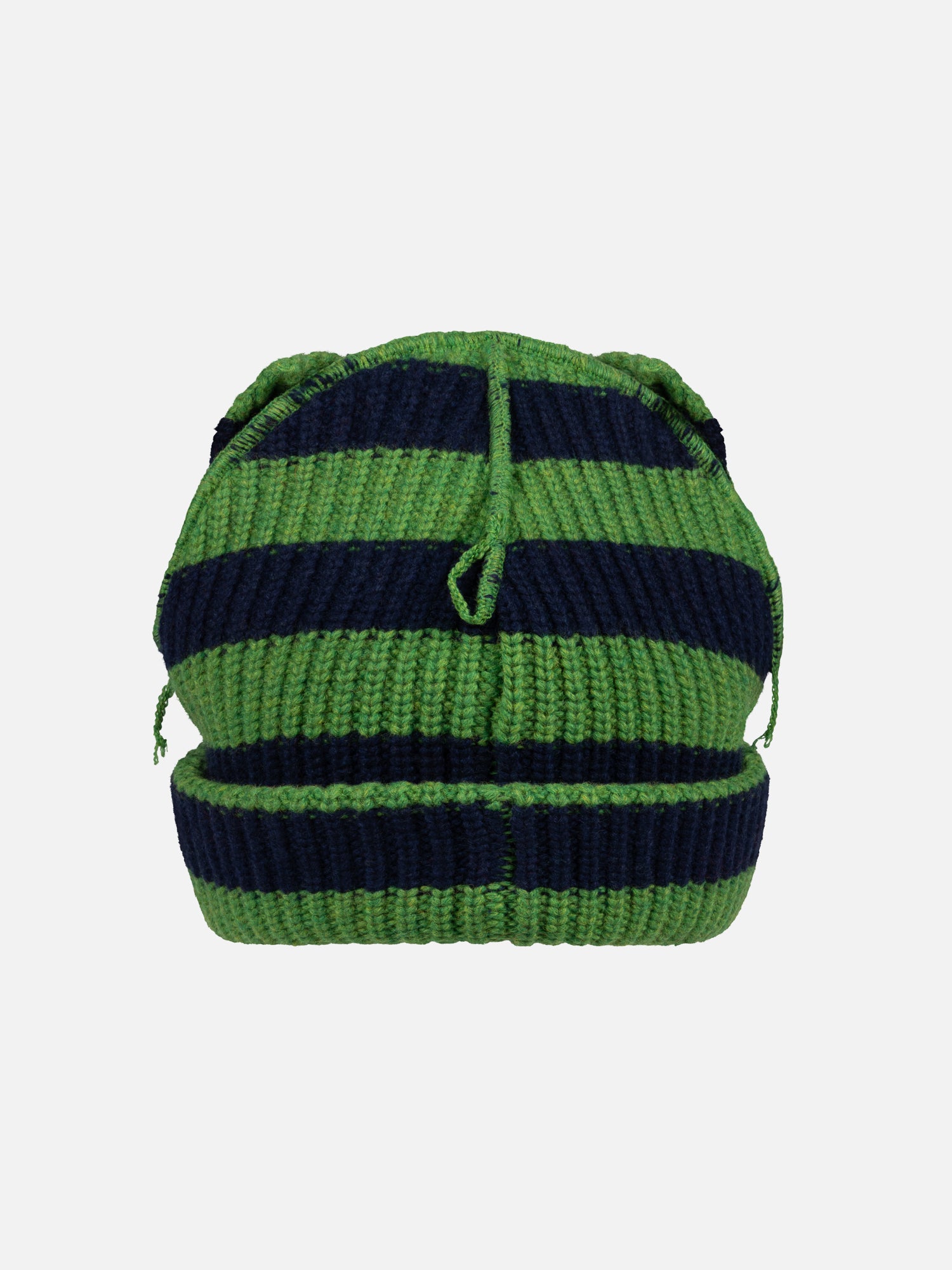 SUPERSIZED CHUNKY EARS BEANIE IN GREEN NAVY - Image 2