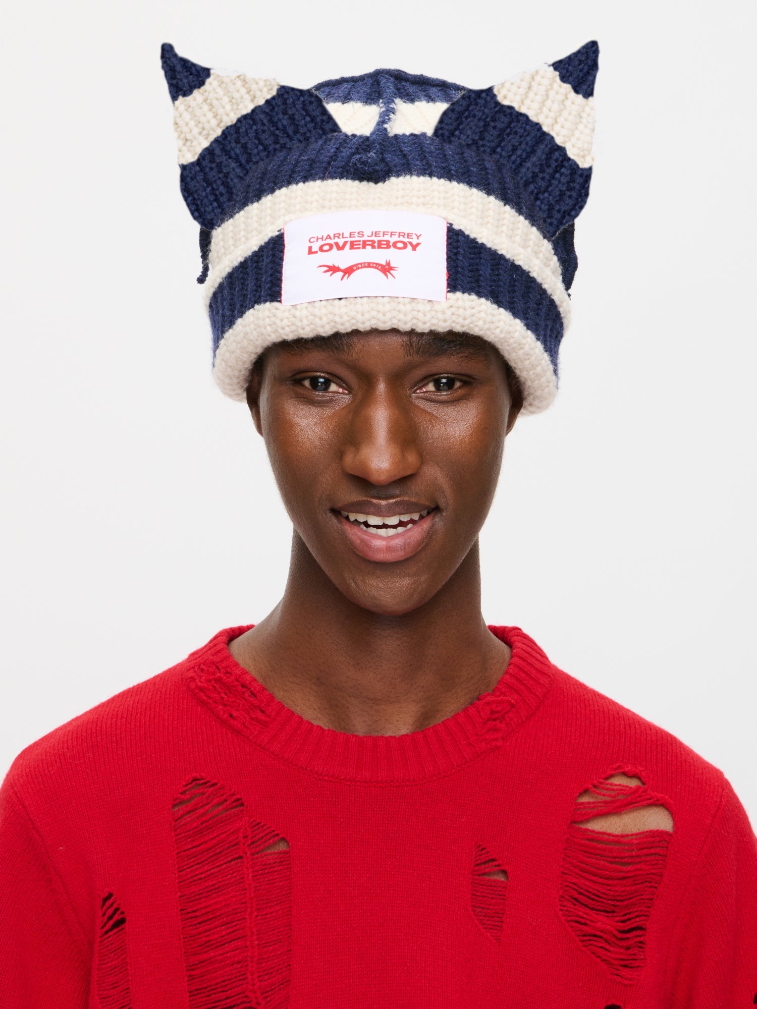 CHUNKY EARS BEANIE EXCLUSIVE IN NAVY ECRU - Image 3