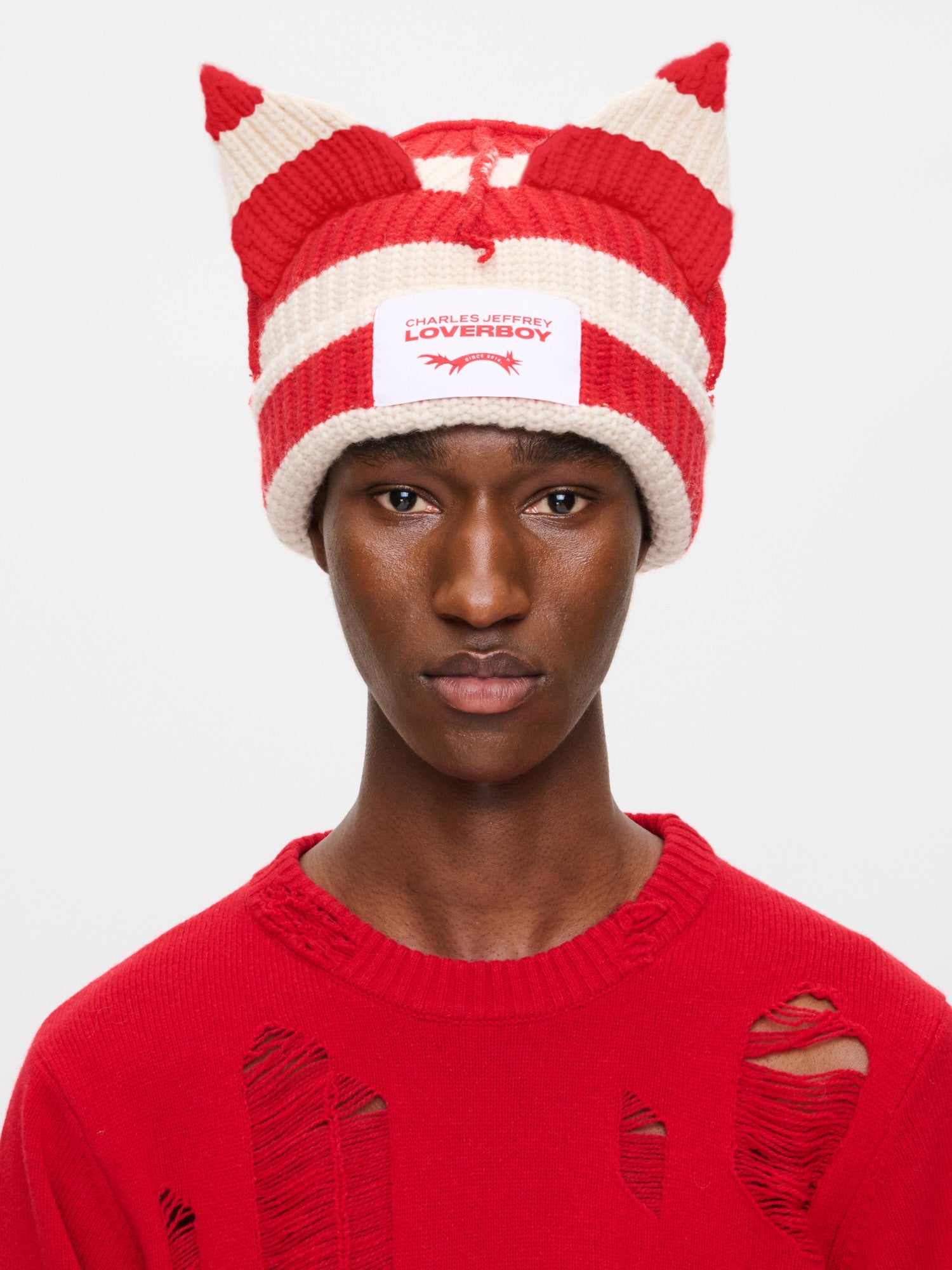 CHUNKY EARS BEANIE EXCLUSIVE IN RED ECRU - Image 3