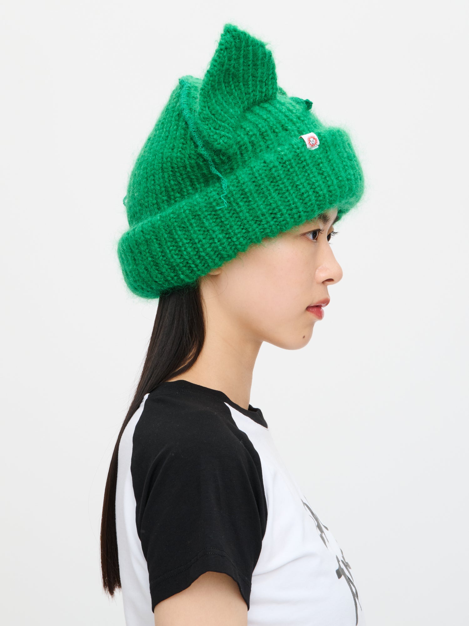 MOHAIR CHUNKY EARS BEANIE IN GREEN - Image 4
