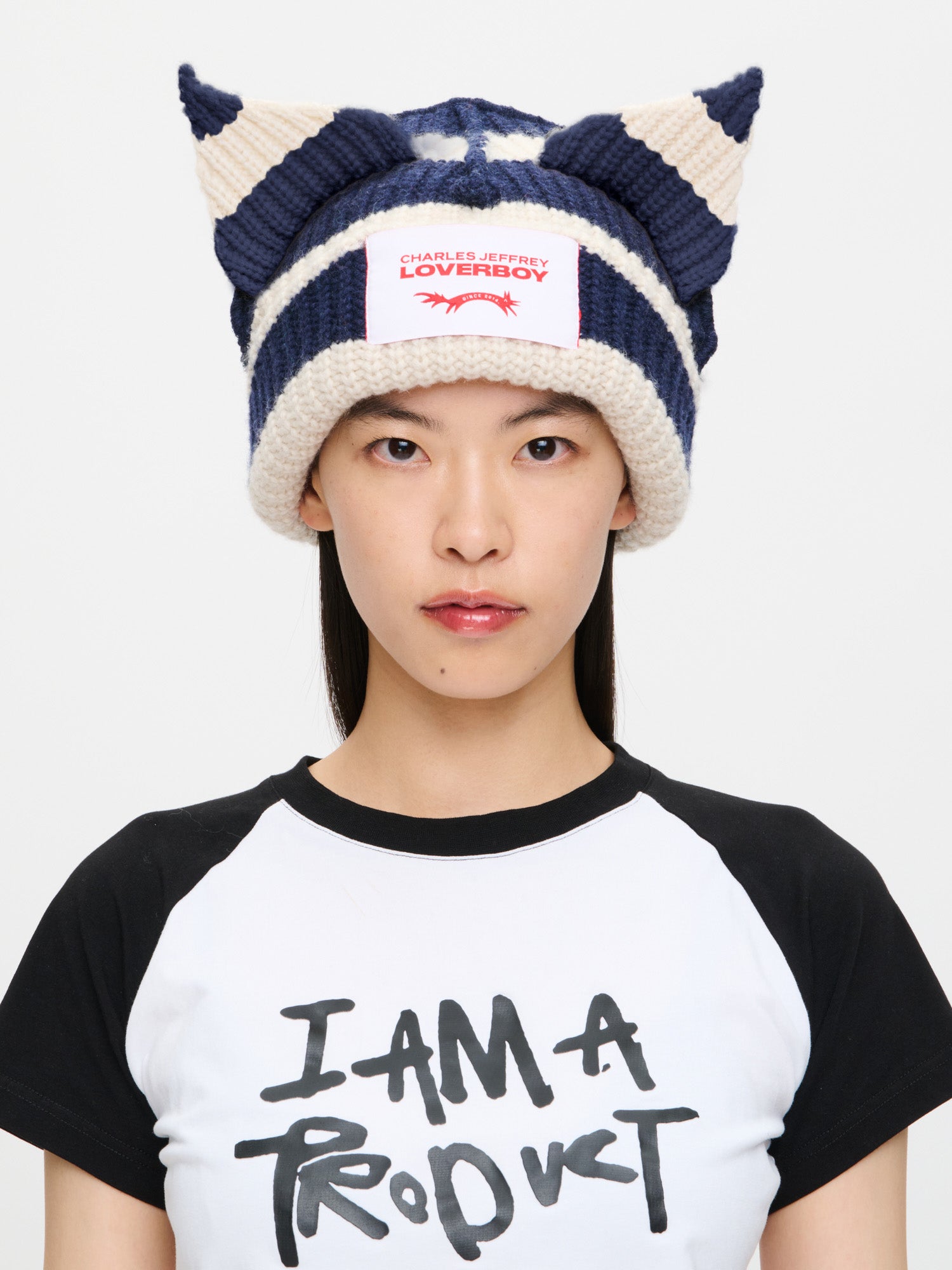 CHUNKY EARS BEANIE EXCLUSIVE IN NAVY ECRU - Image 6