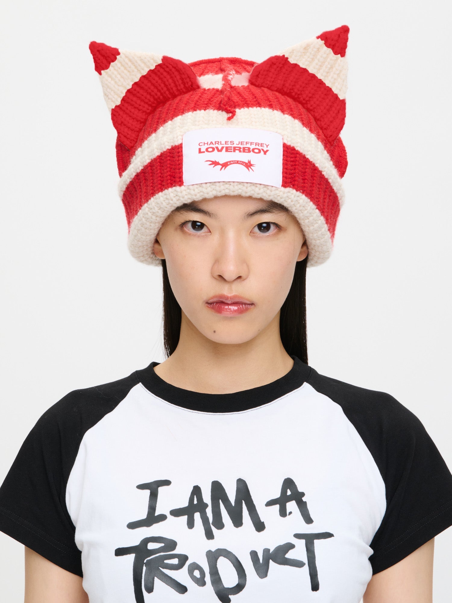 CHUNKY EARS BEANIE EXCLUSIVE IN RED ECRU - Image 6