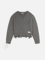 LABEL CABLE KNITTED JUMPER IN GREY