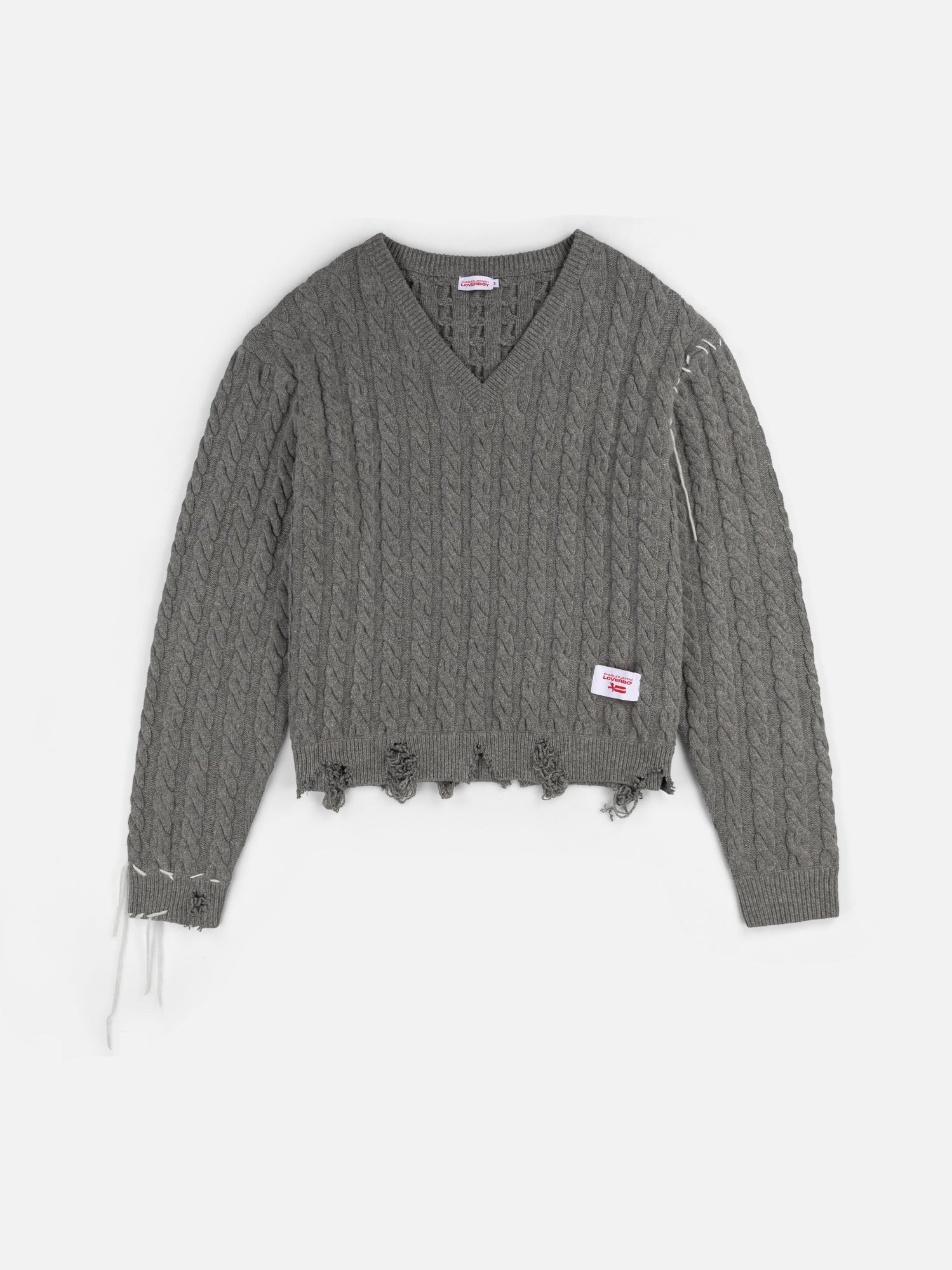 LABEL CABLE KNITTED JUMPER IN GREY