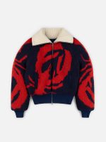KNITTED PUFFER JACKET IN RED NAVY WHITE