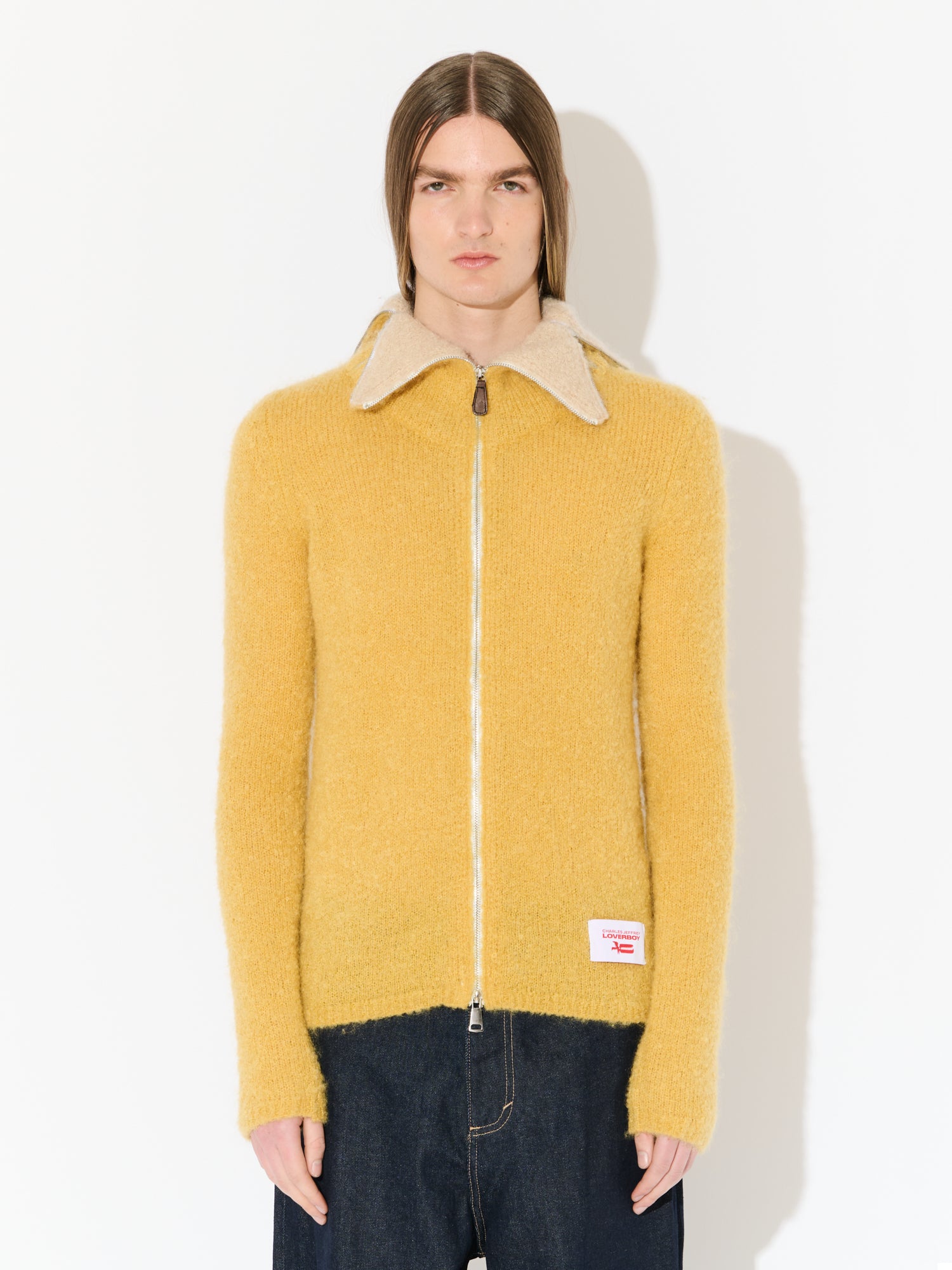 MOHAIR BANANA ZIP JUMPER IN YELLOW ECRU - Image 5
