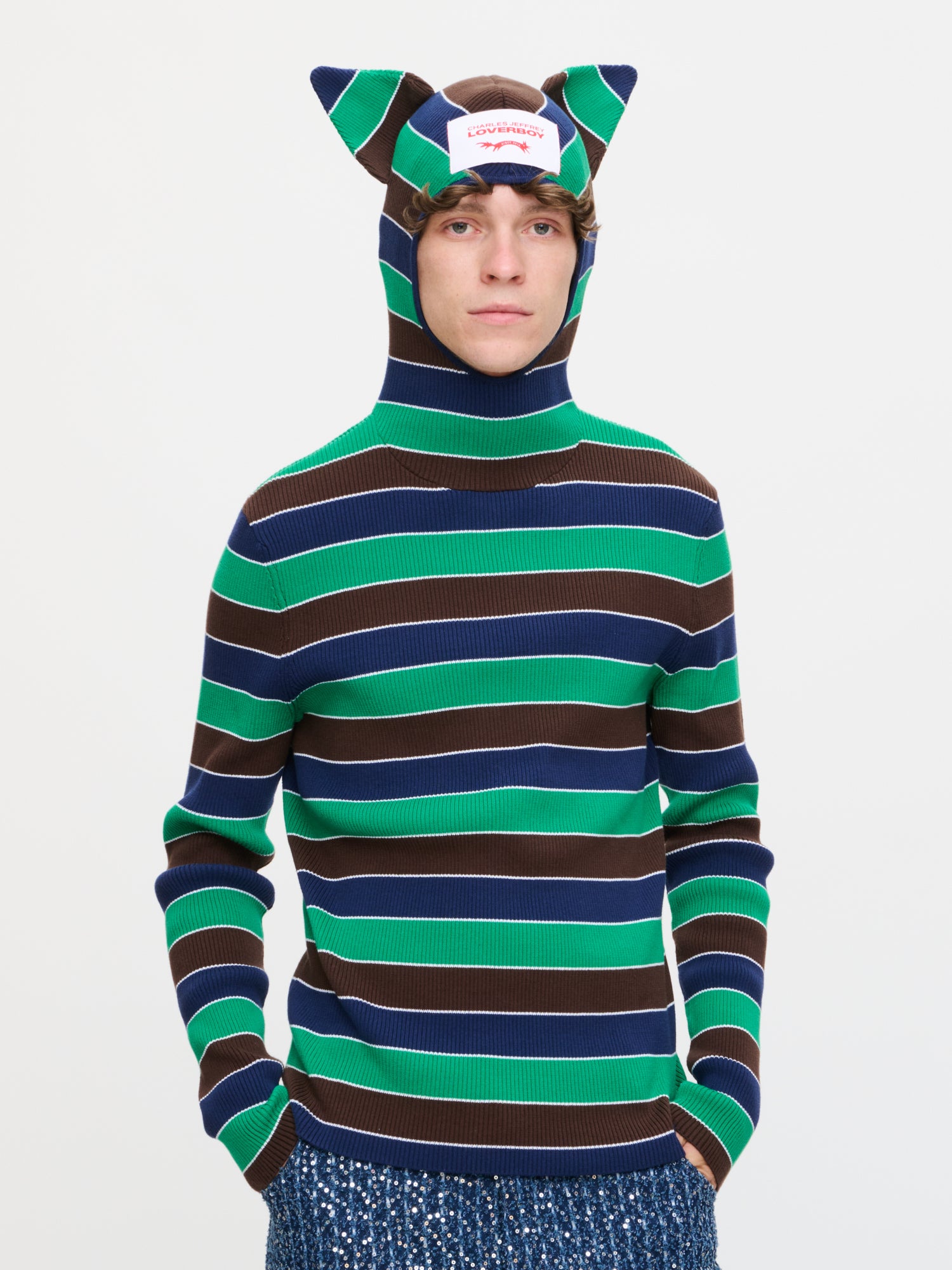 RIBBED EARS BALACLAVA JUMPER IN GREEN NAVY - Image 4