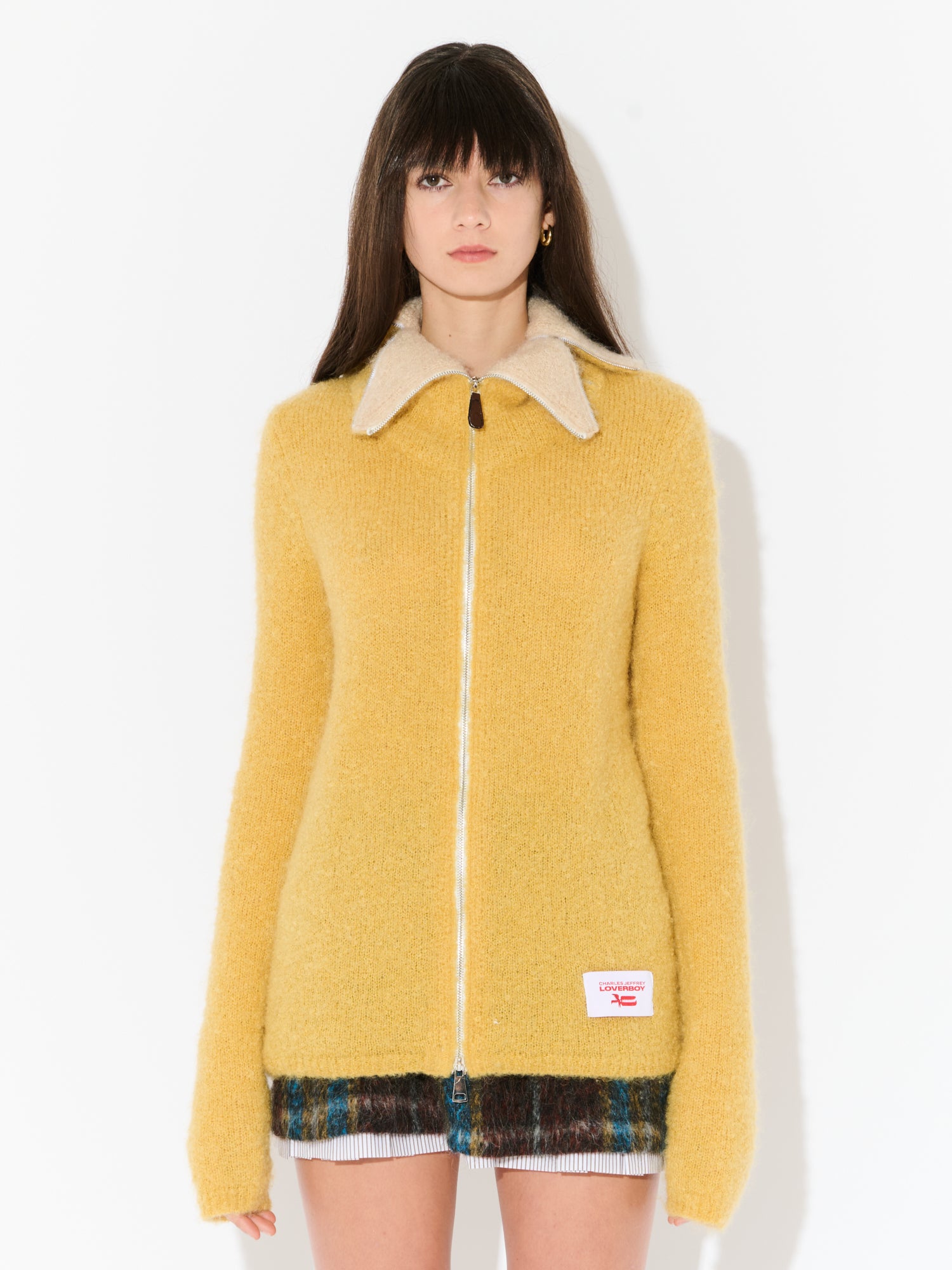 MOHAIR BANANA ZIP JUMPER IN YELLOW ECRU - Image 3