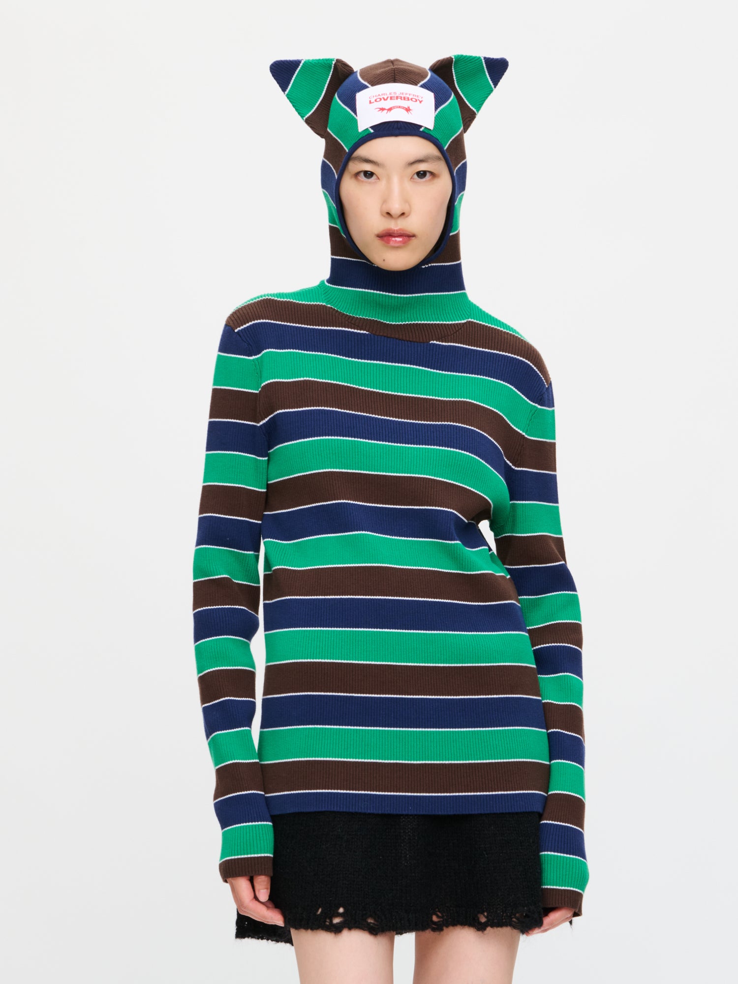 RIBBED EARS BALACLAVA JUMPER IN GREEN NAVY - Image 2