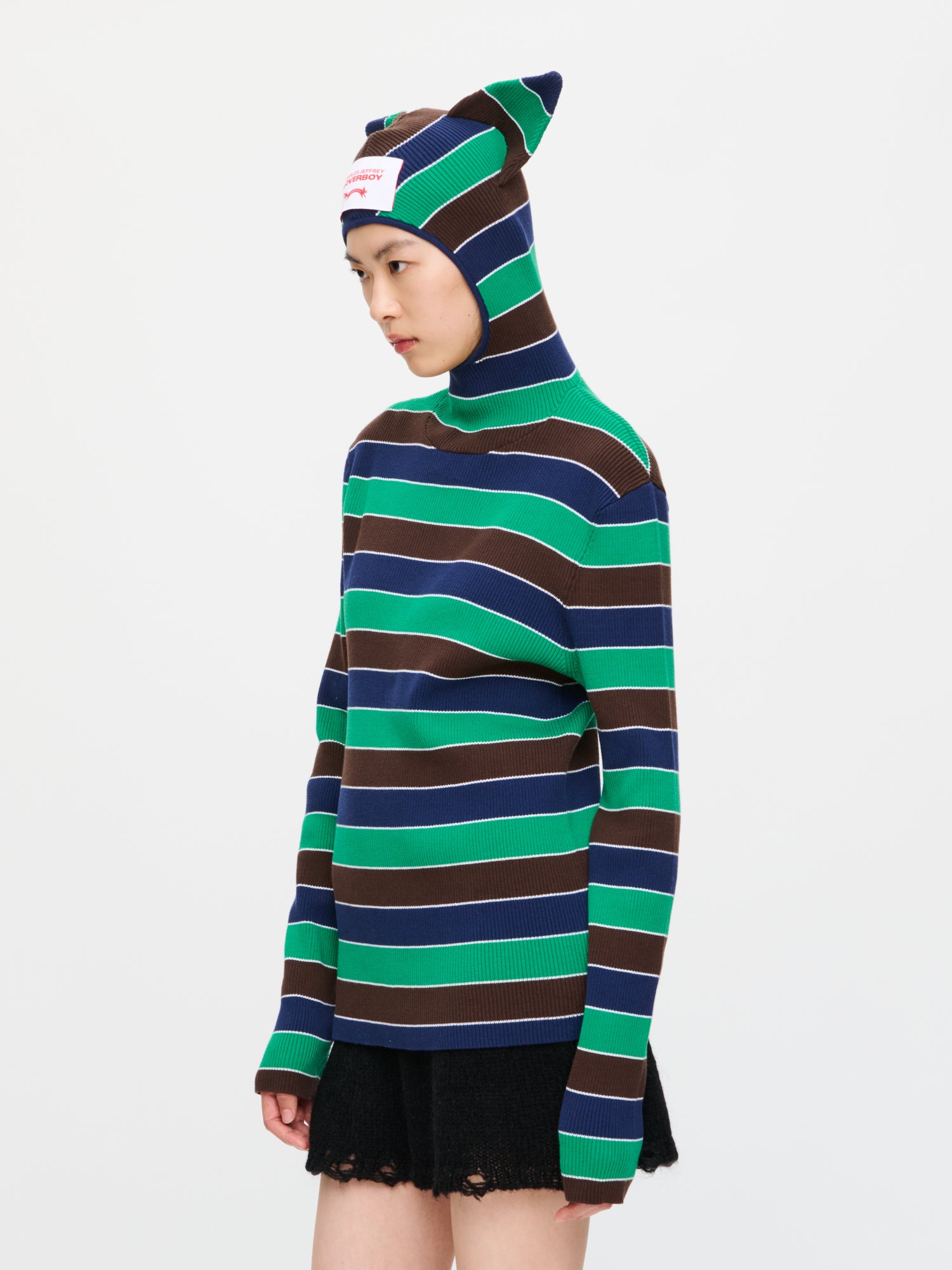 RIBBED EARS BALACLAVA JUMPER IN GREEN NAVY - Image 3