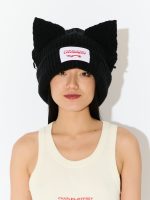 SUPERSIZED CHUNKY EARS BEANIE IN BLACK